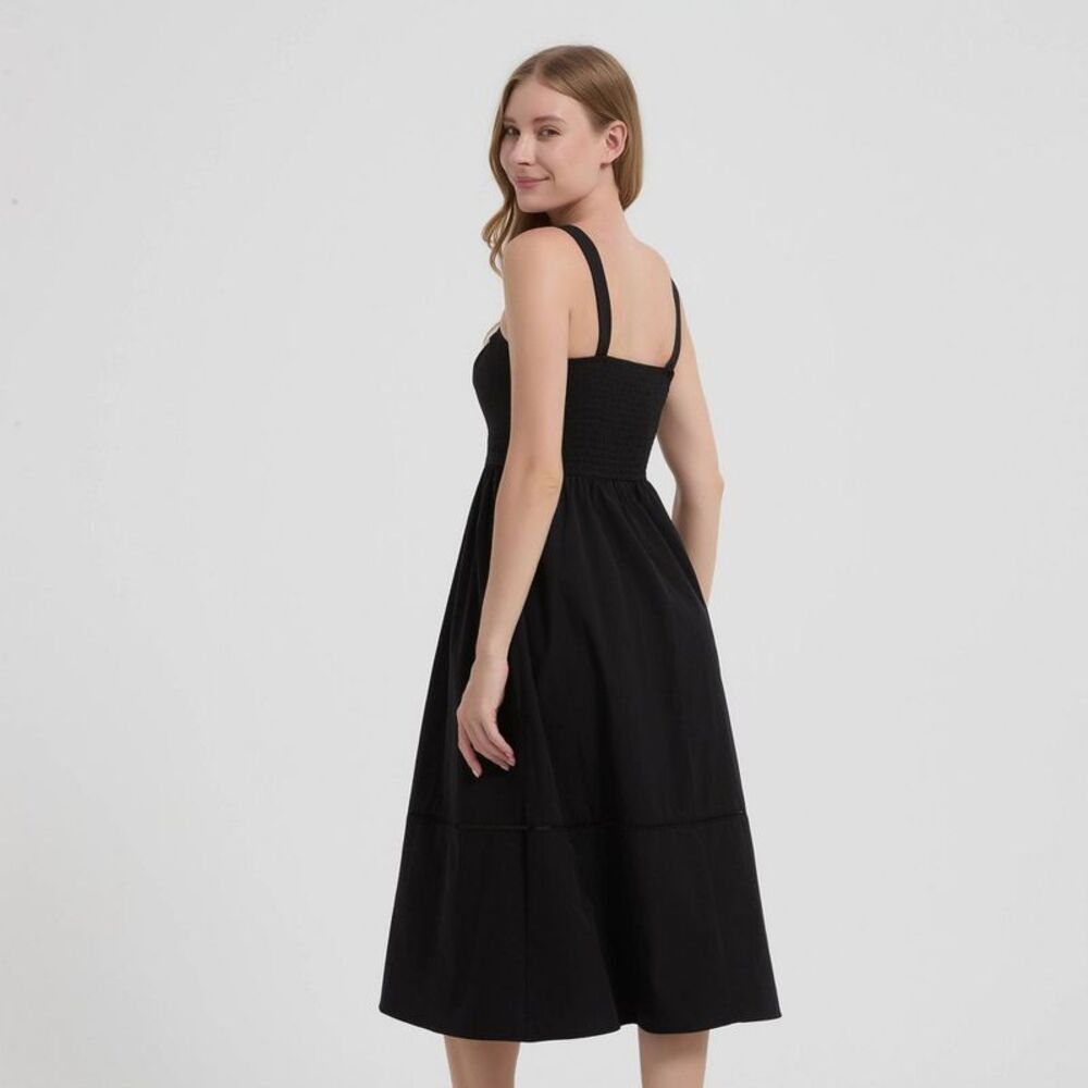 Women's Poplin Fit and Flare Midi A-Line Dress - A New Day Black L - Picture 2 of 4